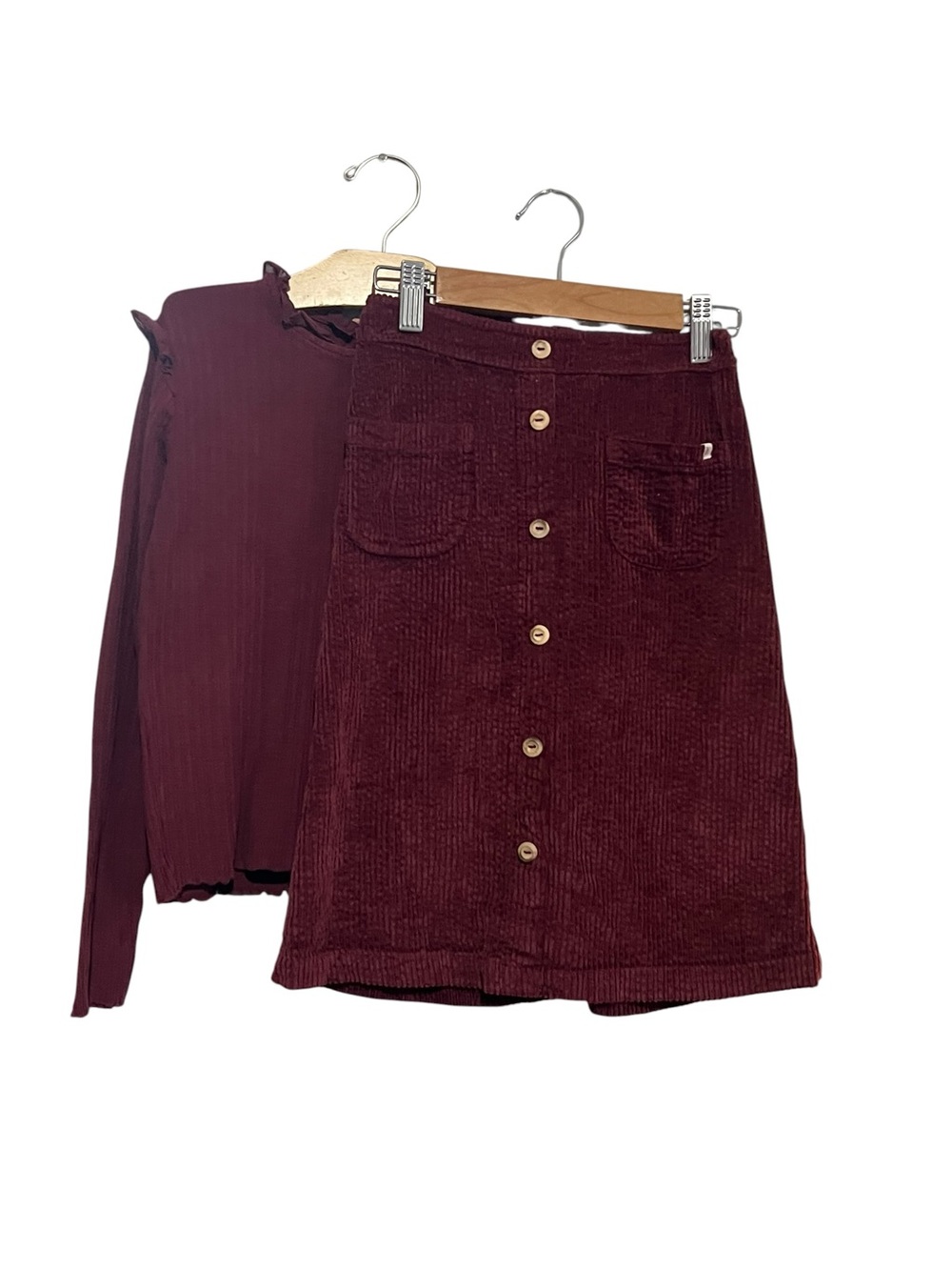 Buho Girls Outfit Size 8 Set Burgundy Corduroy Skirt Shirt